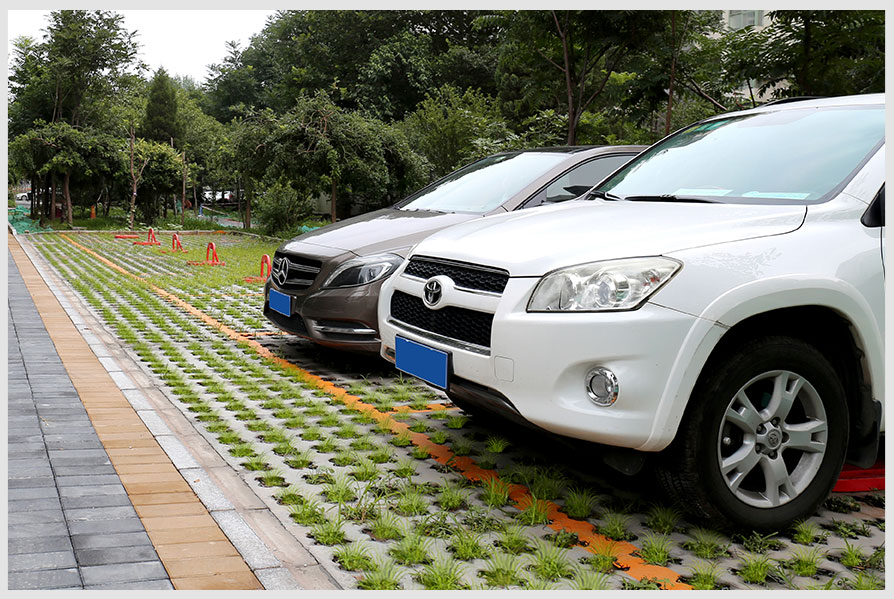 Grass planting floor of high load parking lot